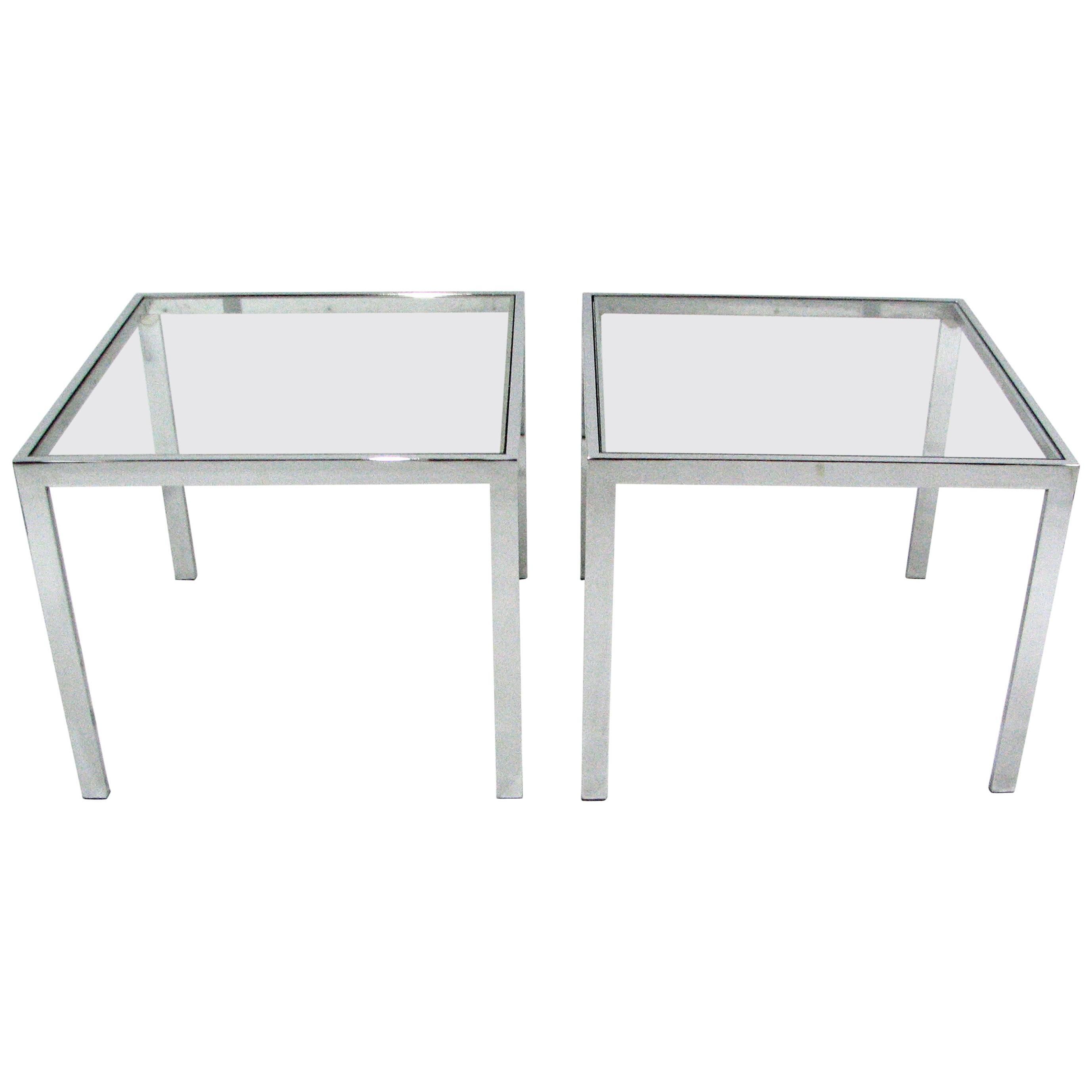 Pair of Chrome and Glass End Tables by Milo Baughman For Sale