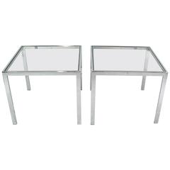 Pair of Chrome and Glass End Tables by Milo Baughman