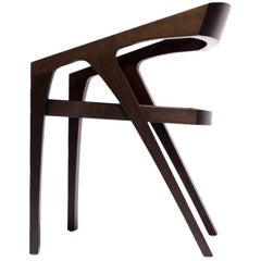 Thick Dining or Side Chair in Dark Walnut with Slung Saddle Leather Seat