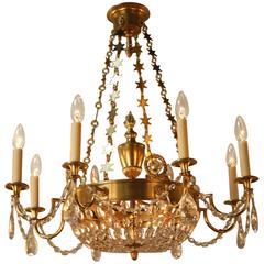 French Early 20th Century Crystal and Bronze Chandelier