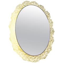 Large Melted Ice Lucite Illuminated Oval Mirror