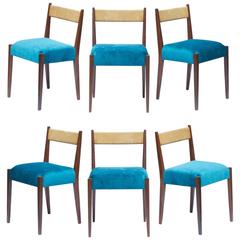 Danish Modern Dining Chairs in Peacock Velvet