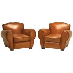 French Pair of Art Deco Leather Club Chairs from the 1930s