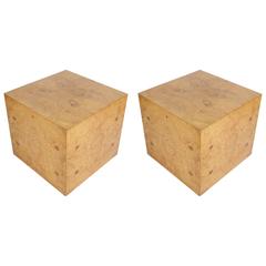 Milo Baughman Thayer Coggin Pair of Burl Wood Cube End Tables
