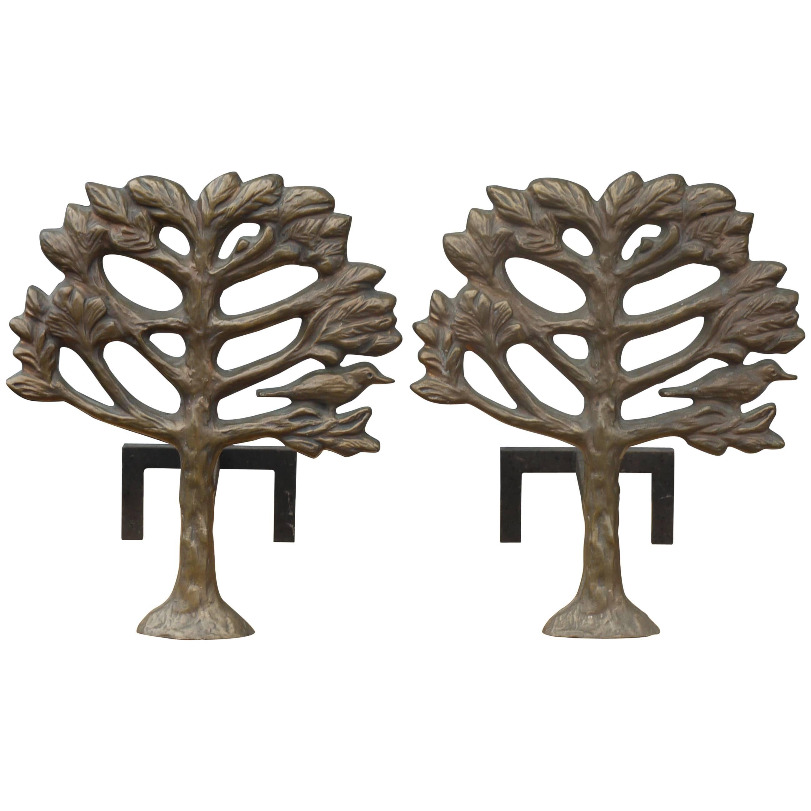 Pair of Bronze Diego Giacometti Style Andirons