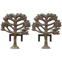 Vintage Pair of Bronze Diego Giacometti Style Andirons