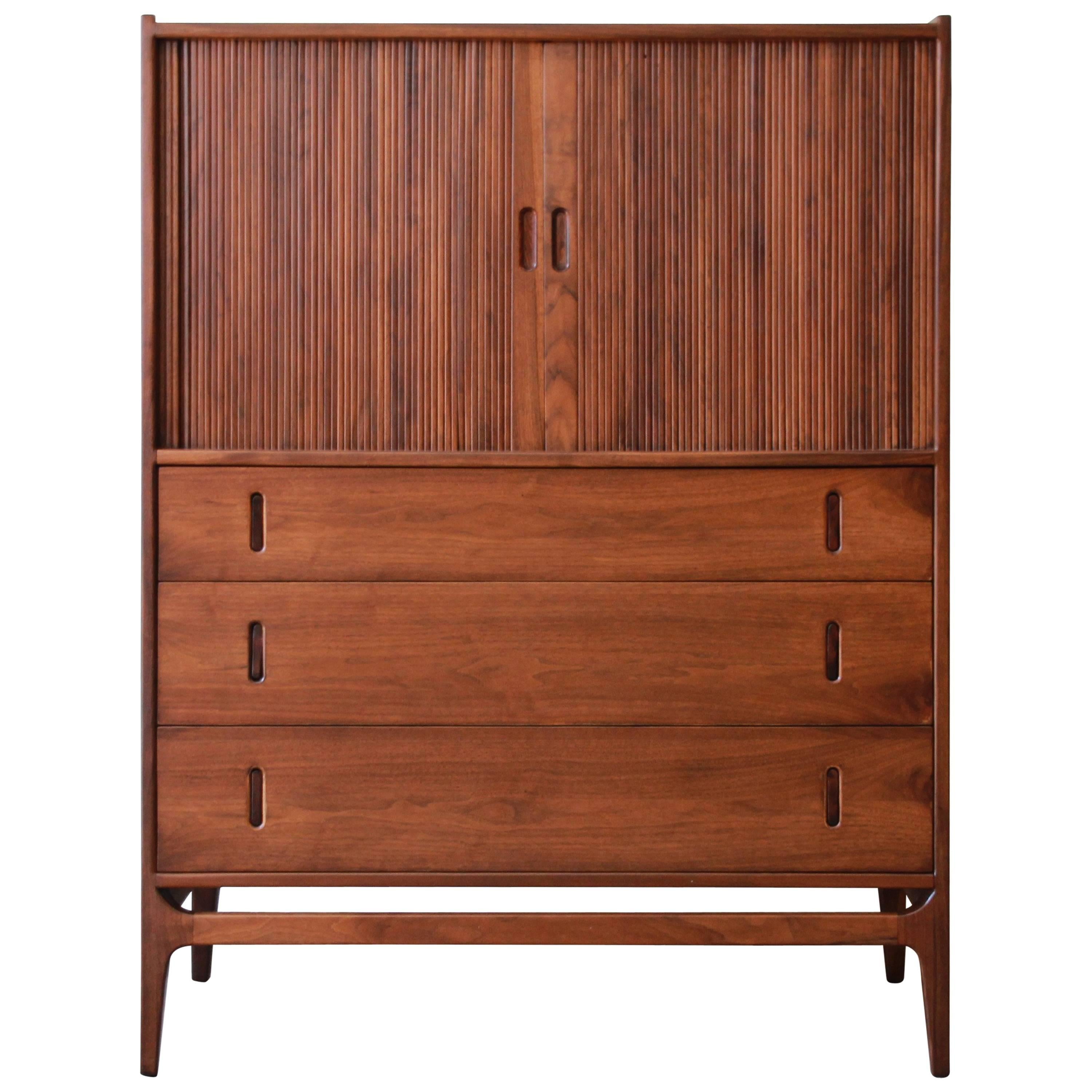 Glenn of California Walnut & Rosewood Tambour Door Highboy by Richard Thompson