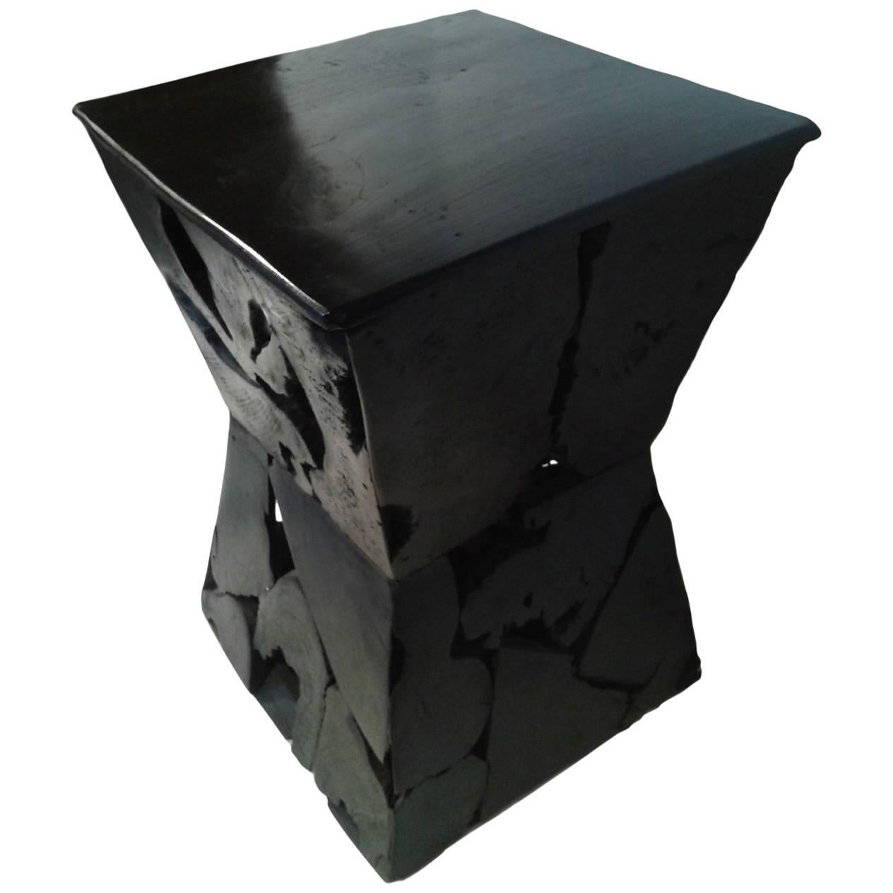 Sculptured Hourglass Wood Side Table