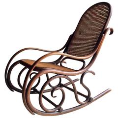 Antique Thonet Chair Bentwood Rocker Cane Victorian, 19th Century
