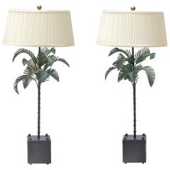 Tole' Palm Tree Form Lamps, a Pair