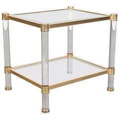 French Rectangular Lucite and Brass Side Table 7