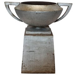 Art Deco Cast Iron Urn and Pedestal