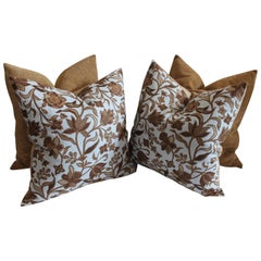 Pair of Flower Stencil and Chenille Pillows