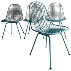 Mid-Century Charles & Ray Eames DKX Wire Chairs Vitra1950s Rare Teal Four Labels