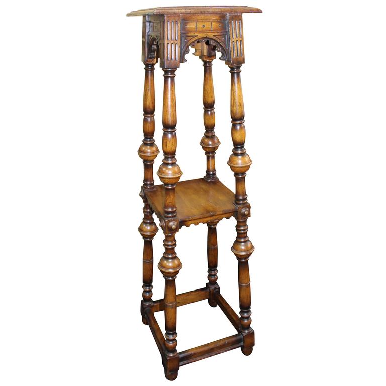 Heavy Carved Oak Antique Style Pedestal TwoTiered Stand at 1stdibs