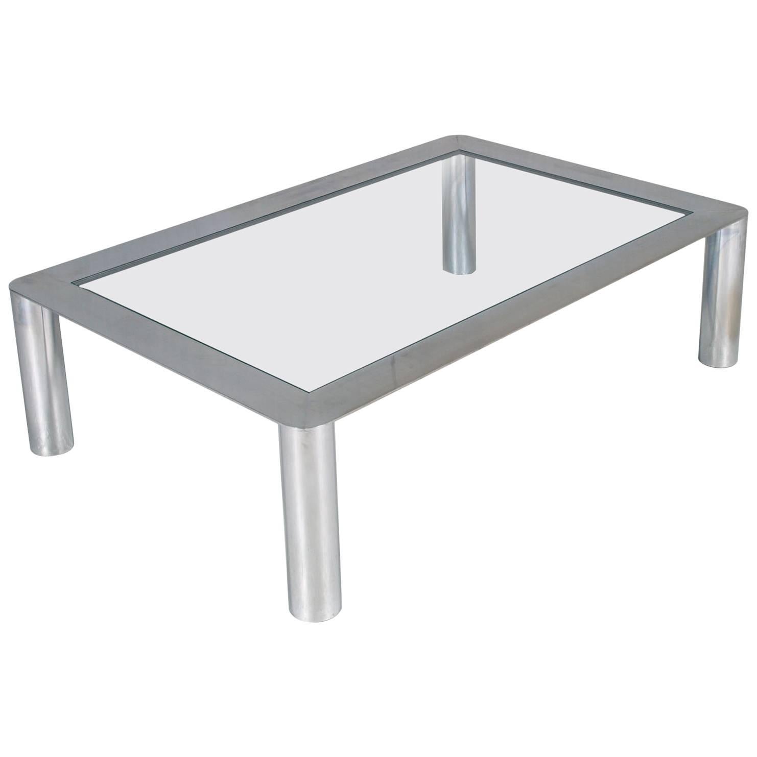 Mid Century Coffee Table Chromed Steel, Crystal Top, Frattini Per Cassina Manner For Sale