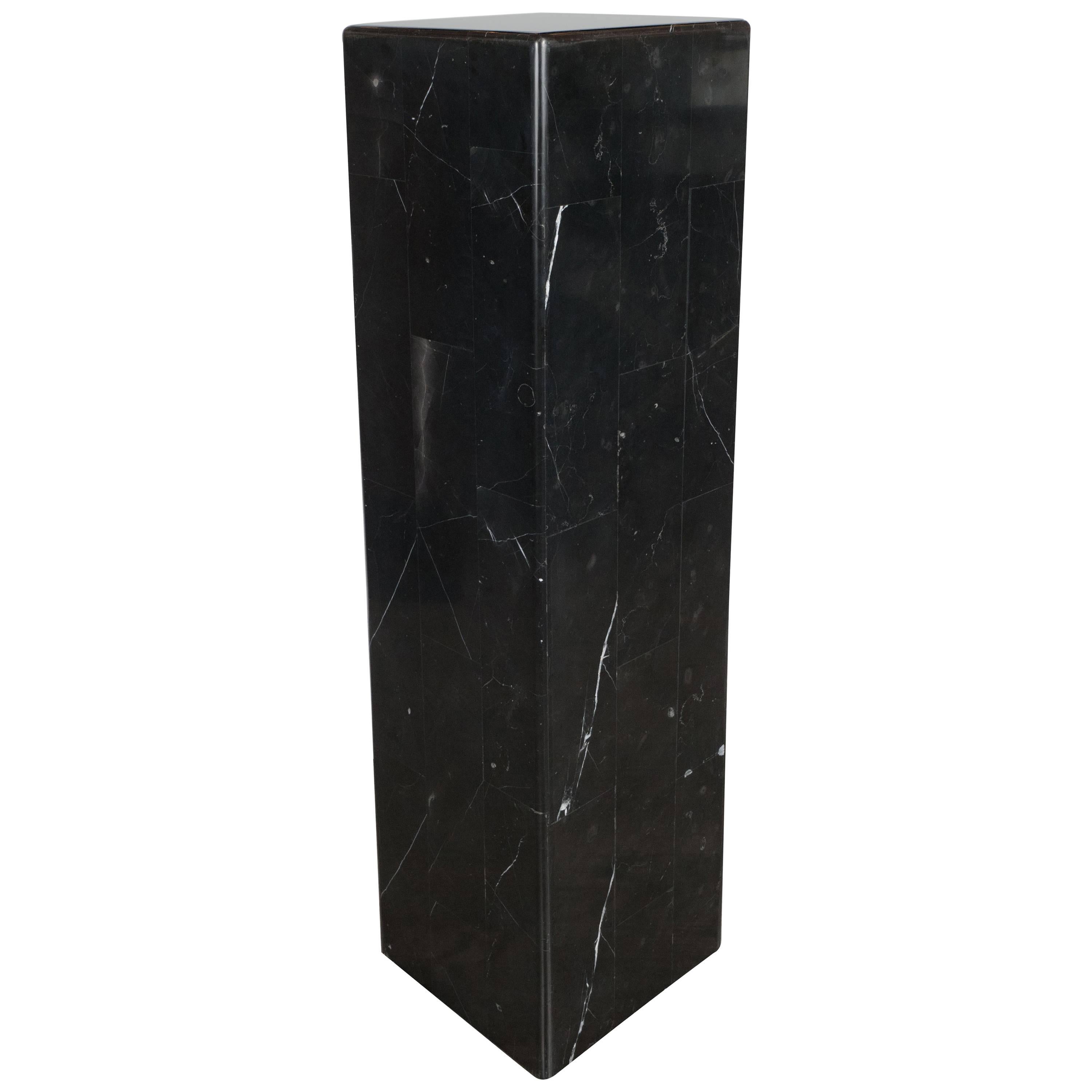 Sophisticated Tessellated Exotic Black Belgian Marble Pedestal
