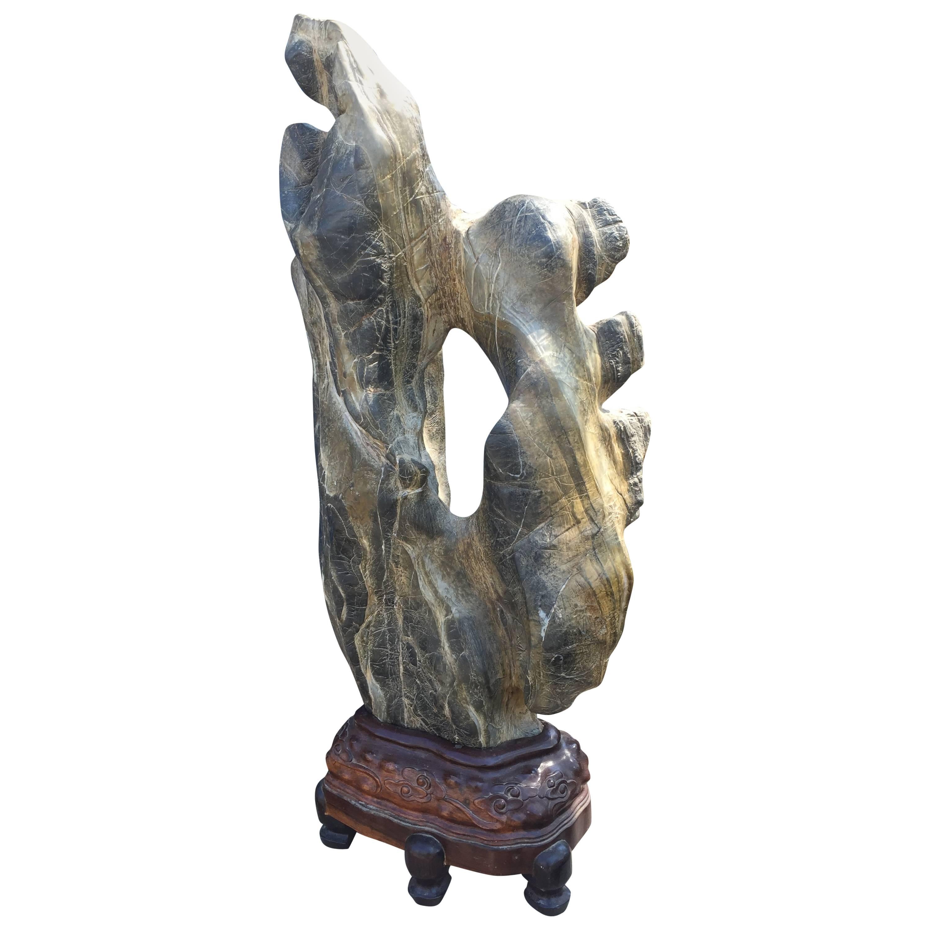 Fine Viewing Stone Scholar Rock "Henry Moore" with Custom Hand-Carved Base