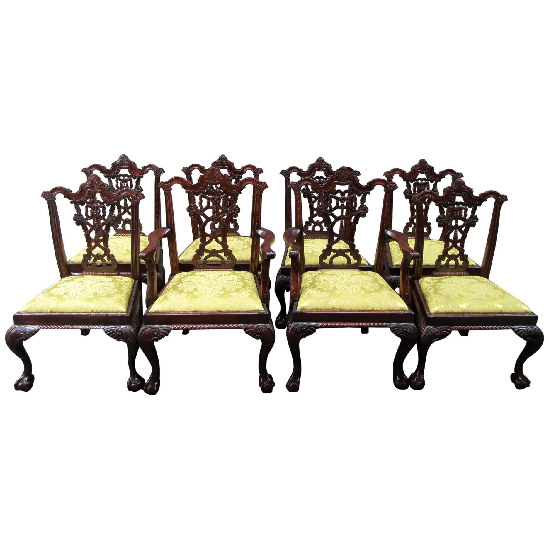 Set of Eight 20th Century English Chinese Chippendale Mahogany Dining Chairs