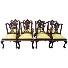 Set of Eight 20th Century English Chinese Chippendale Mahogany Dining Chairs