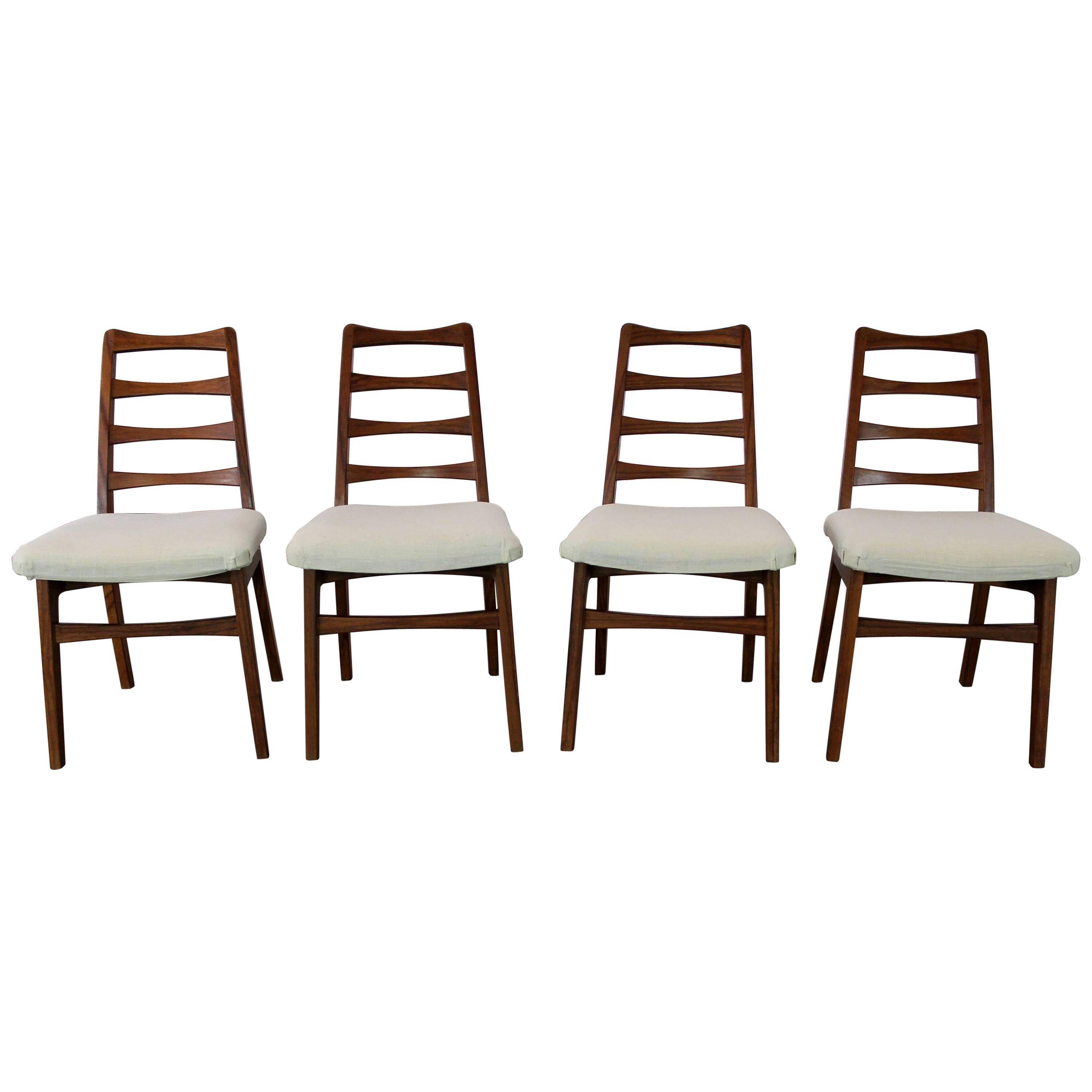 Rosewood Ladderback Dining Chairs Vintage Mid-Century Modern Set of Four