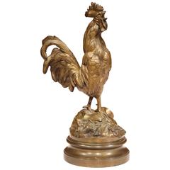 19th Century French Patinated Rooster Bronze Sculpture Signed P. Lecourtier