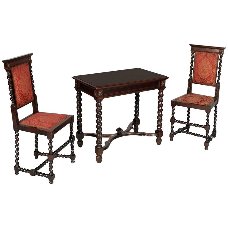 Late 19th Century Renaissance Vanity Desk With Two Chairs Dressing Late 19th Century Renaissance Vanity Desk With Two Chairs Dressing Table For