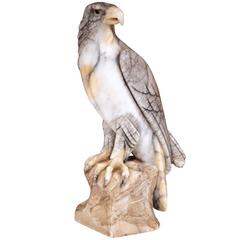 Large 19th Century French Carved Grey and White Marble Eagle on Stone Base