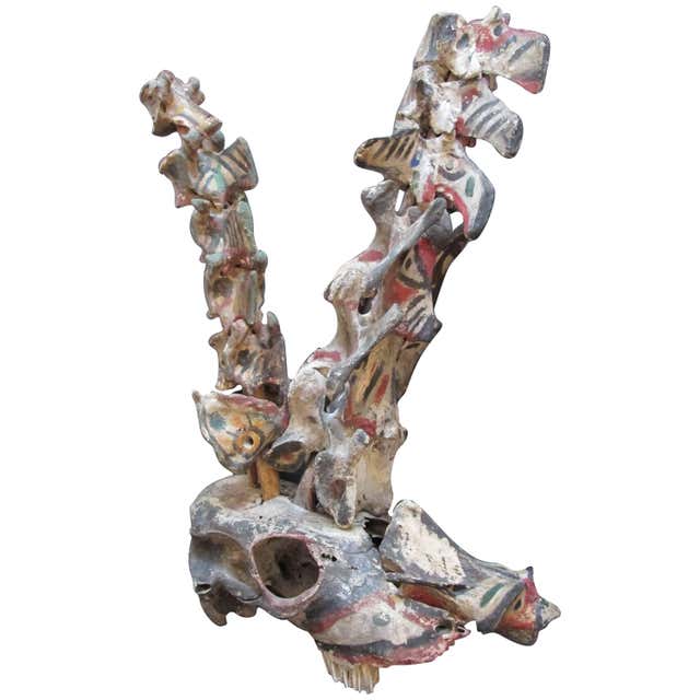 Painted Bone Fetish Assemblage Sculpture From Kansas Yard Show For Sale painted-bone-fetish-assemblage-sculpture-from-kansas-yard-show-for-sale