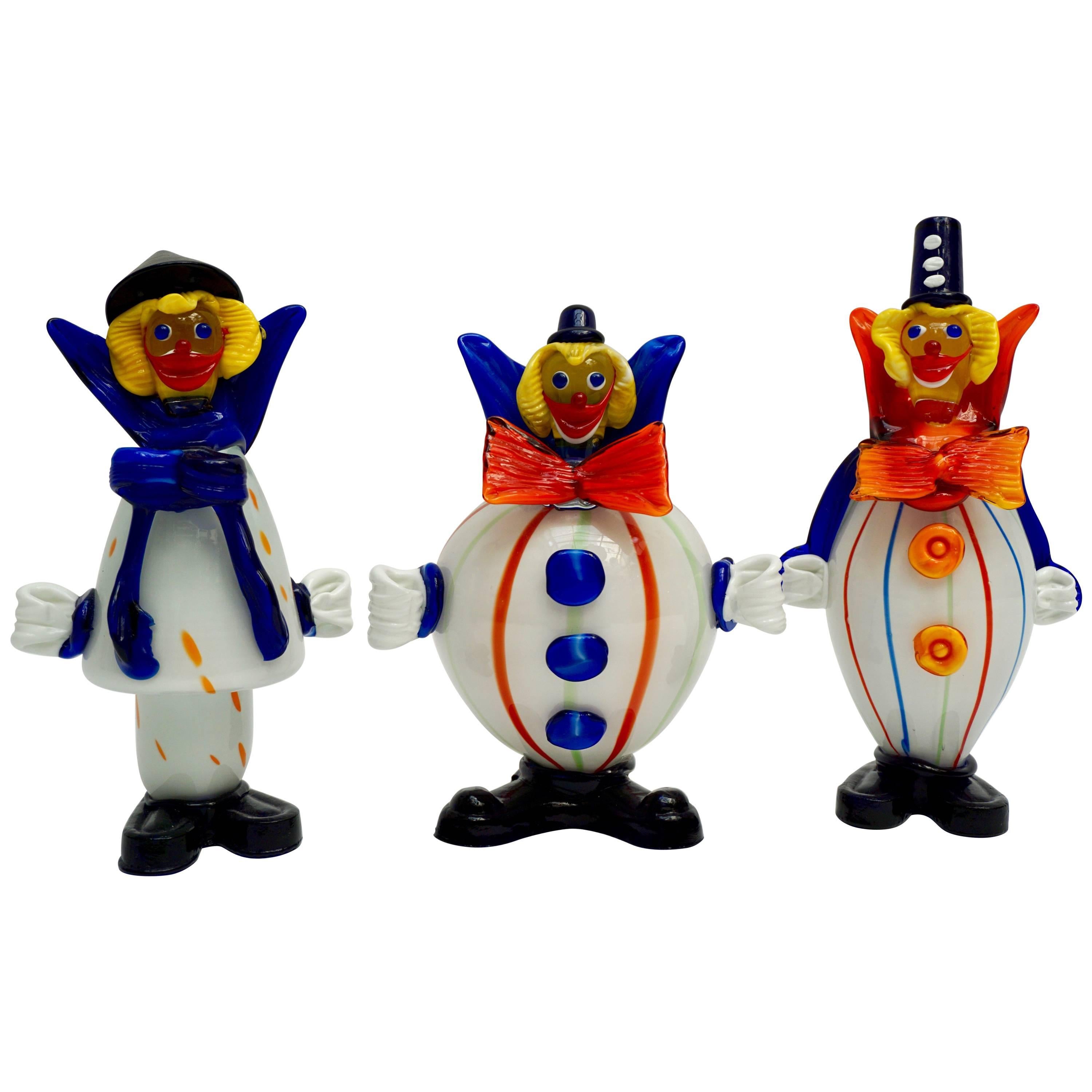 Ensemble de trois clowns en verre de Murano