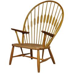 Hans Wegner Peacock Chair Manufactured by Johannes Hansen in Oak and Paper Cord