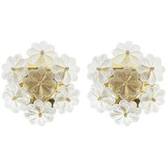 Palme Brass and Glass Flower Sconces, 3 pairs 10