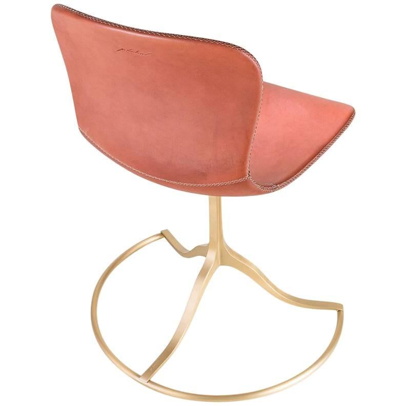 Bespoke Sand Cast Brass Chair in Vieux Rose Leather, by P. Tendercool For Sale