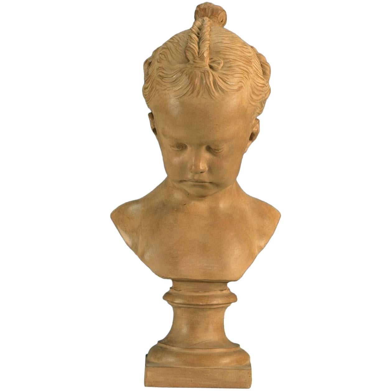 Terracotta Bust Gril with Braids after Jacques-Francois Joseph Saly For Sale