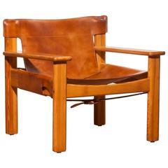1970s, Beautiful 'Natura' Saddle leather and pine Chair by Karin Mobring