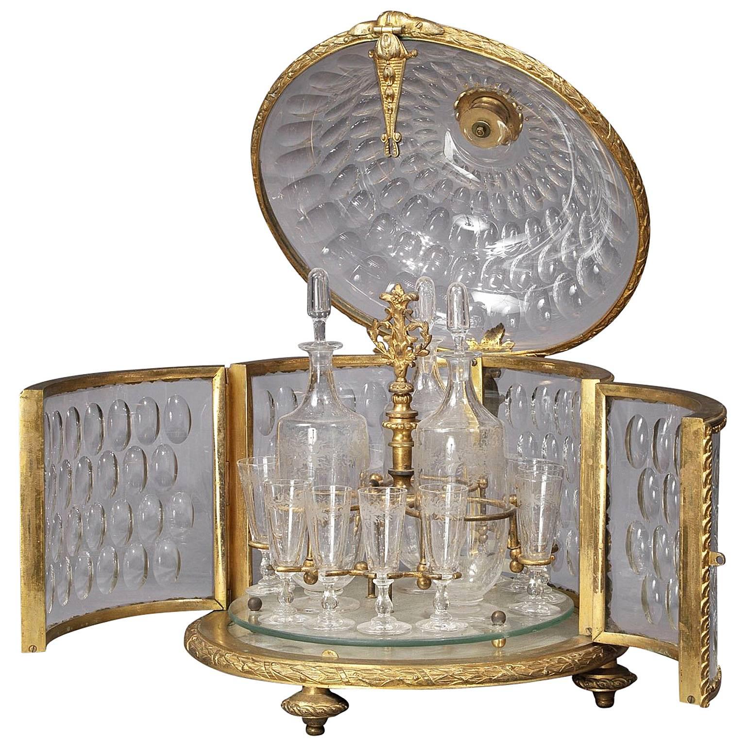 Round Crystal and Gilt-Bronze Liqueur Cabinet by Baccarat. French, circa 1880.