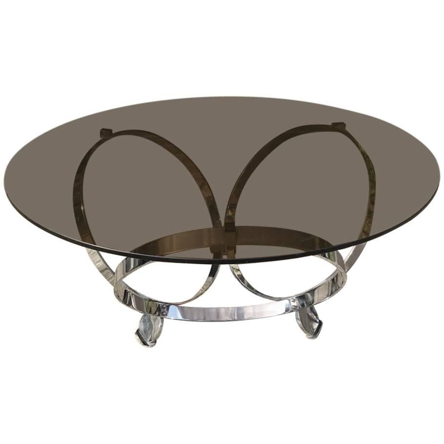Heavy Gage Modernist 1970s Chrome Coffee Table in the Style of Knut Hesterberg For Sale