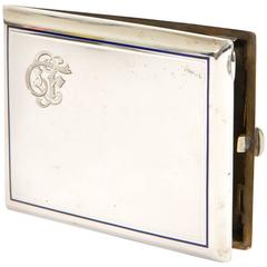 Silver Hèrmes Cigarette Box with Blue and White Enamel, Hand Engraved Initials 7