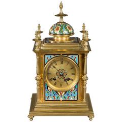 Antique French Gilt Brass and Champleve Mantel Clock