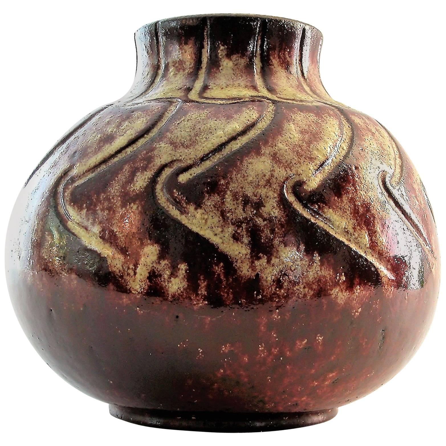 Rare Monogram RG Ceramic Vase, Raphaël Giarusso or Giarosso, for Accolay, Signed For Sale