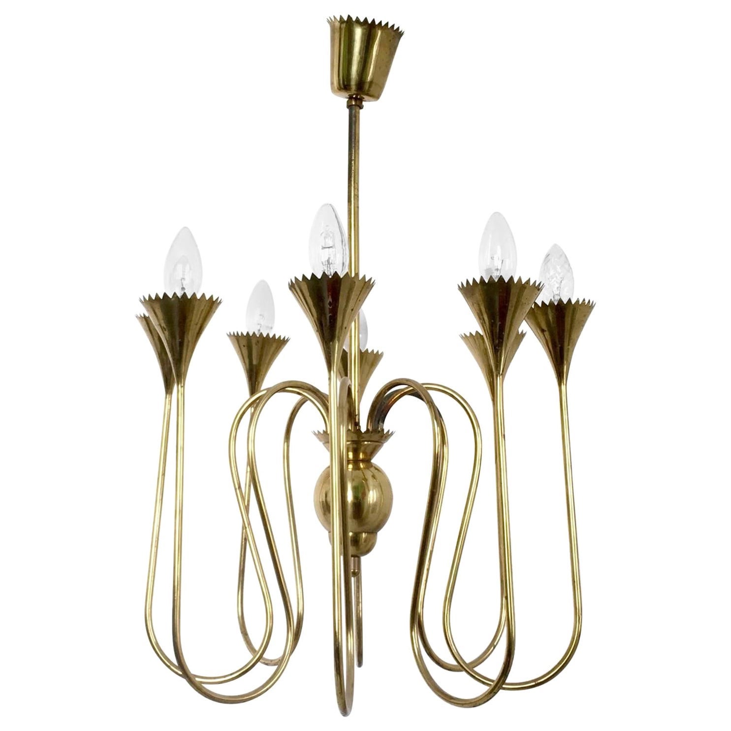 Vintage Eight-Arm Brass Chandelier Highly Ascribable to Ulrich, Italy