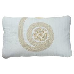 African Cotton with Silk Embroidery Pillow, Double-Sided, White and Gold 8