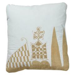 African Cotton with Silk Embroidery Pillow, Double-Sided, White and Gold 6