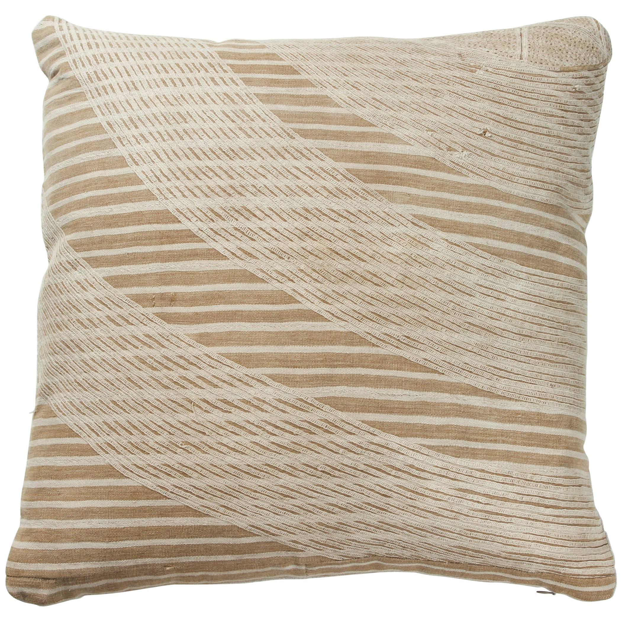 African Embroidery Pillow in Ivory and Oatmeal Color