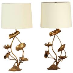 Pair of Italian Gilt Lotus Lamps 7