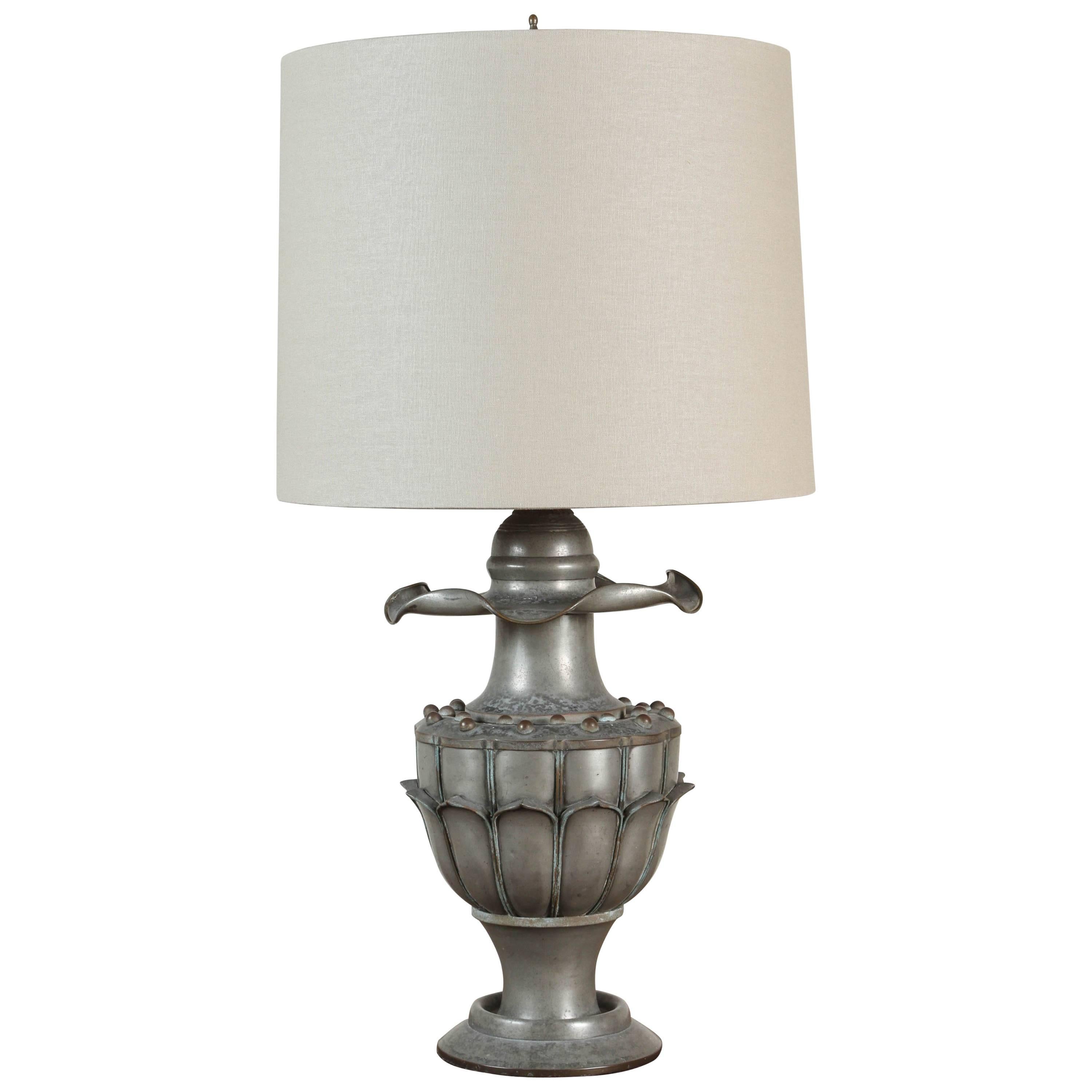 Antique Chinese Zinc Table Lamp For Sale