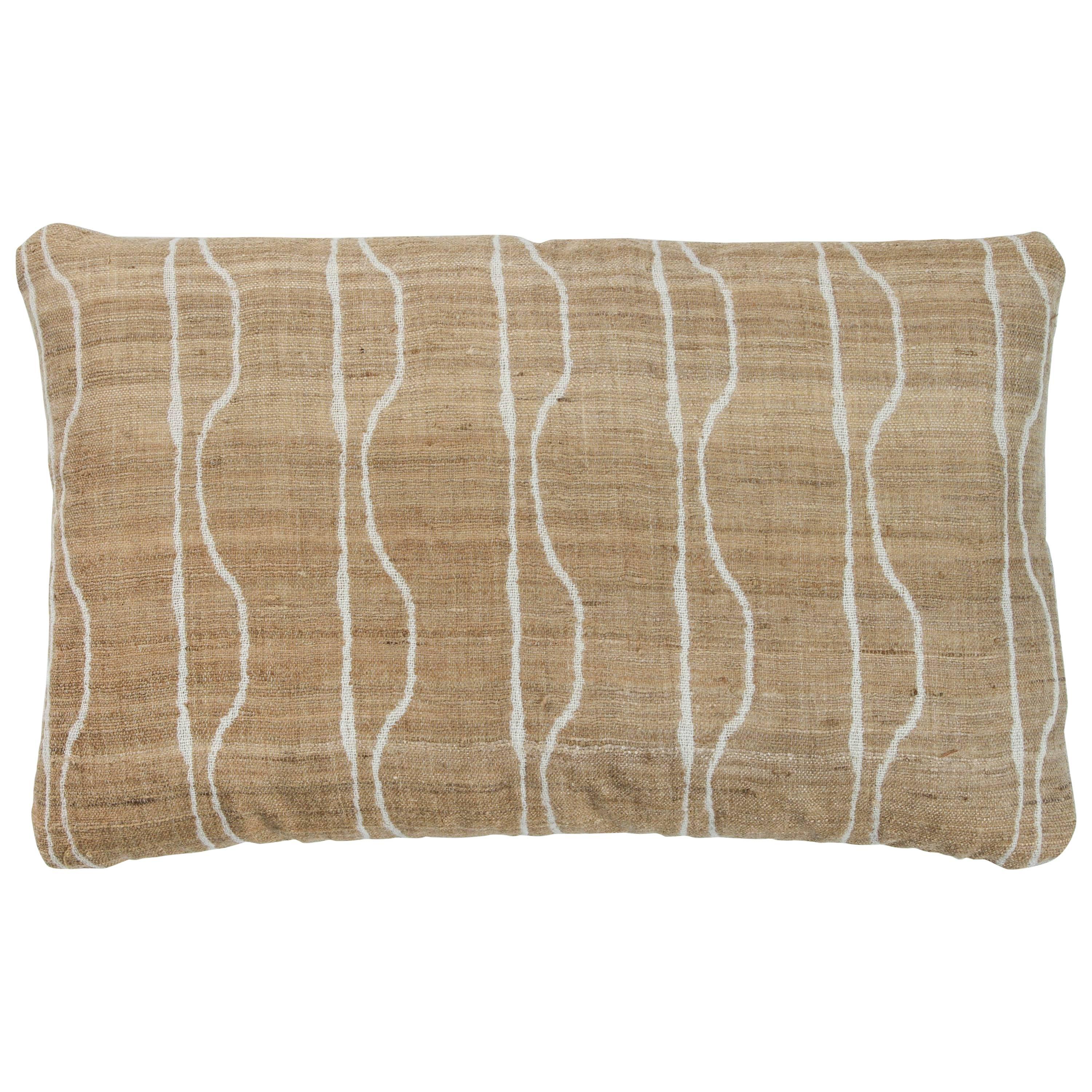 Indian Handwoven Pillow in Ivory and Oatmeal For Sale