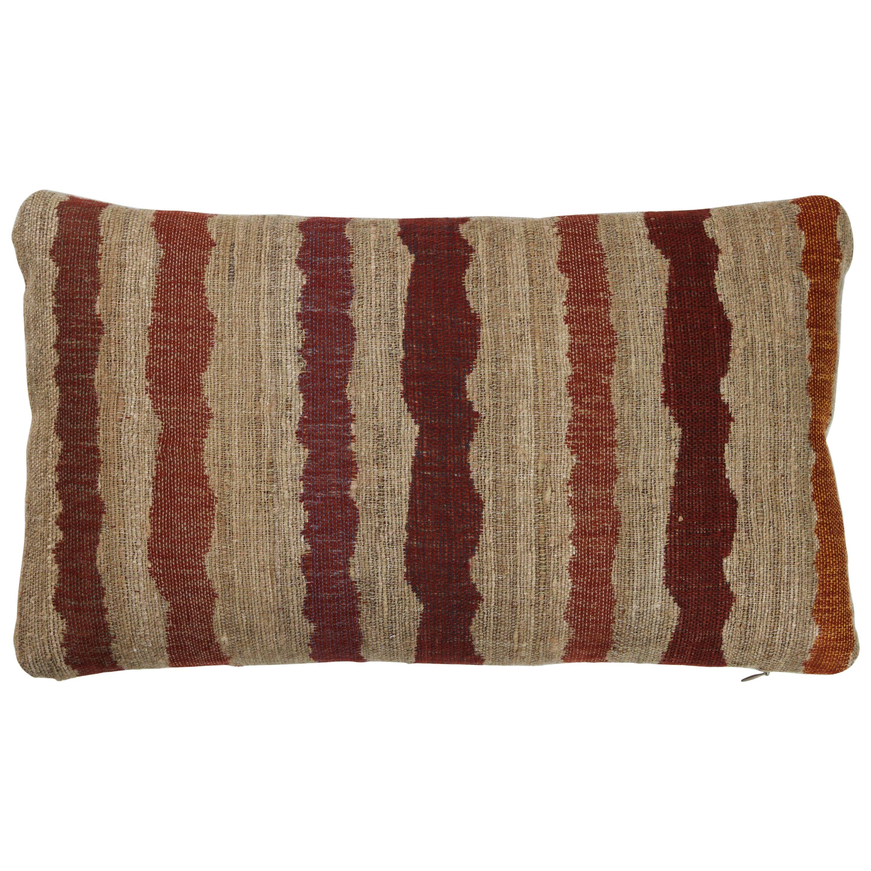 Indian Handwoven Pillow in Orange, Oatmeal and Burgundy For Sale