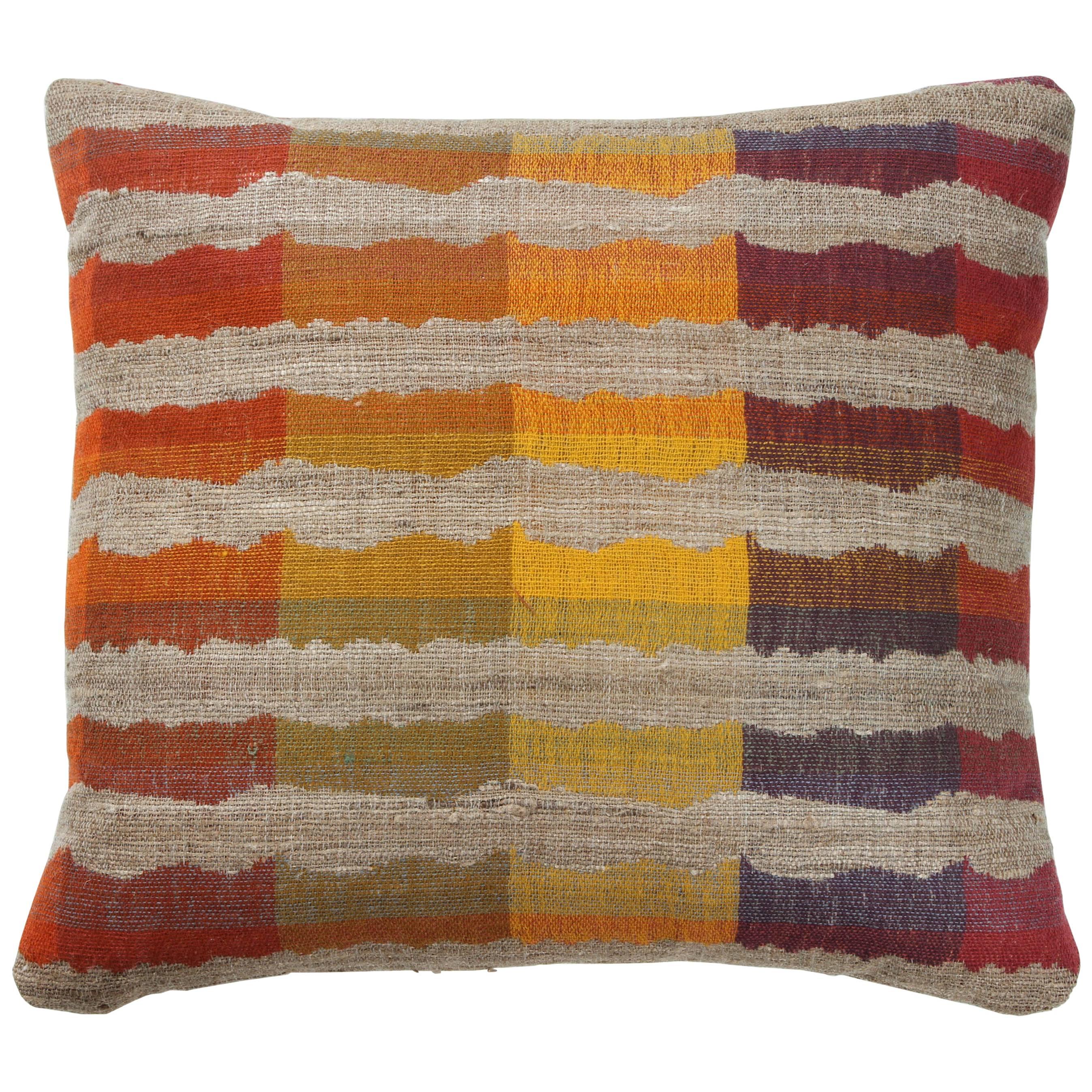 Indian Handwoven Pillow in Yellow, Red, Blue, Natural Beige and Green For Sale