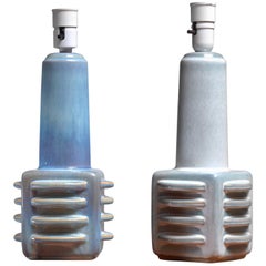Pair of Light Blue Ceramic Table Lamps by Soholm, Denmark, 1960s